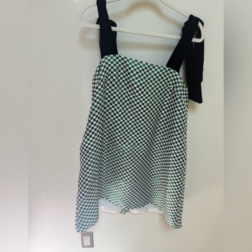 BURU Green & White Checkered Tie-Strap Tank Top